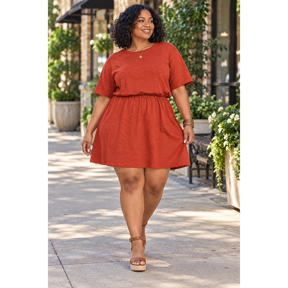 New Old Navy Womans XXL Fox Dress Short Sleeve Orange Slub Knit Stretch